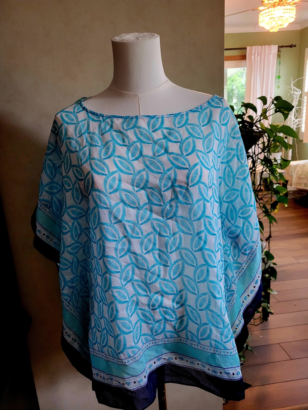 Talbots Aqua and White Patterned Women's Tunic Bathing Suit Cover